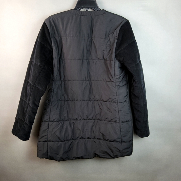 NORTH FACE Wmns Sz M Black Collarless Outdoor Snap Up Jacket ComfyCore Flawed - Picture 4 of 14